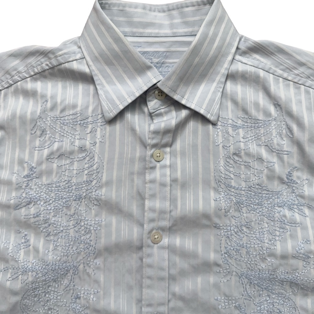 Tommy Bahama Jeans Shirt Mens Size M Long Sleeve Button Embroidered Blue Striped
